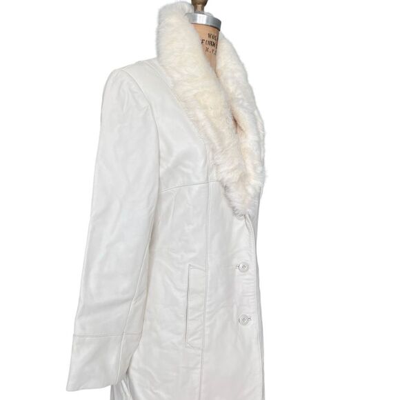 WILSON LEATHER Vintage White Coat with Faux Fur Collar Size L - Picture 3 of 9